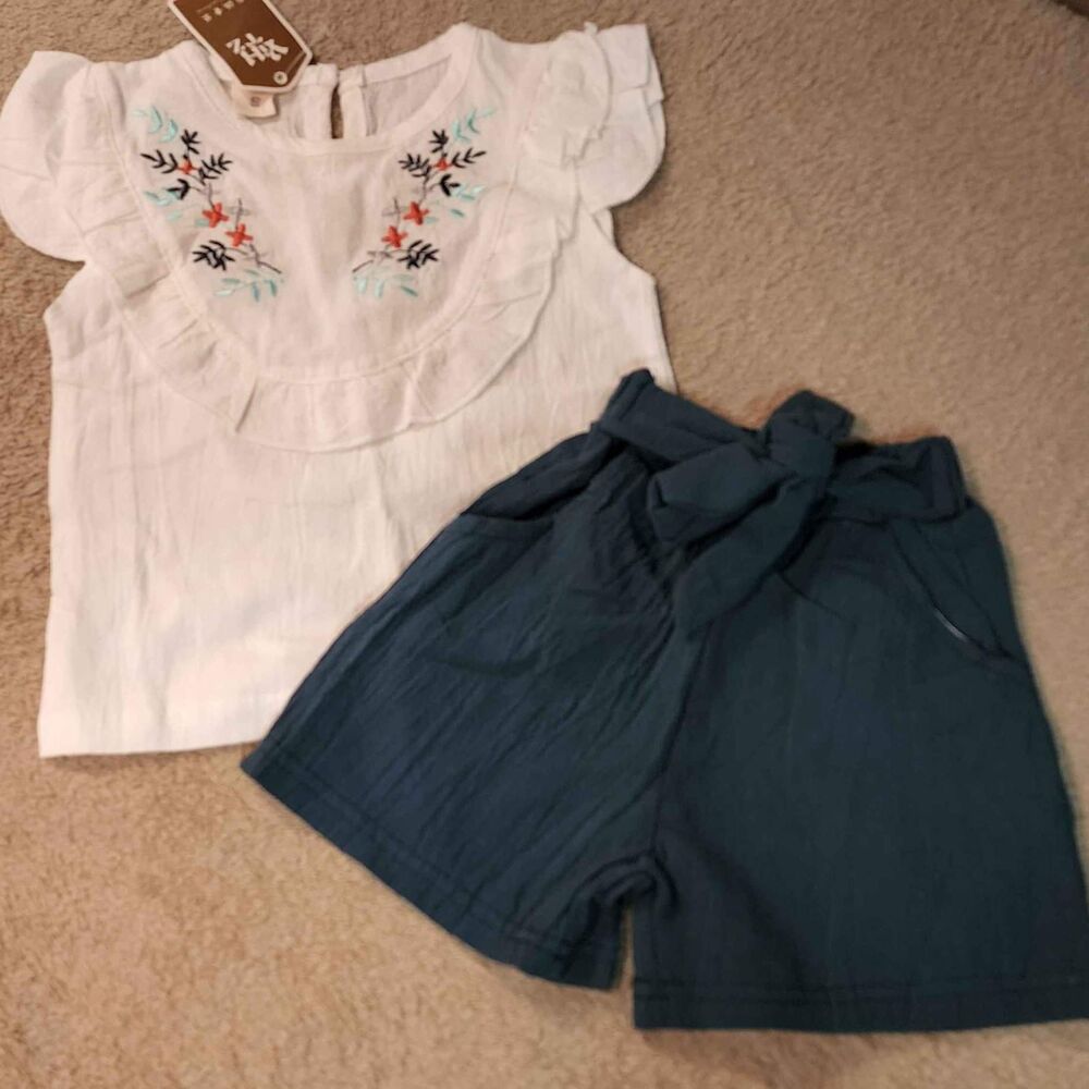 GIRLS SIZE 4 / 5 2pc SHIRT & SHORT Set Size Small Knot Shorts, Matching Set NEW - Picture 2 of 8